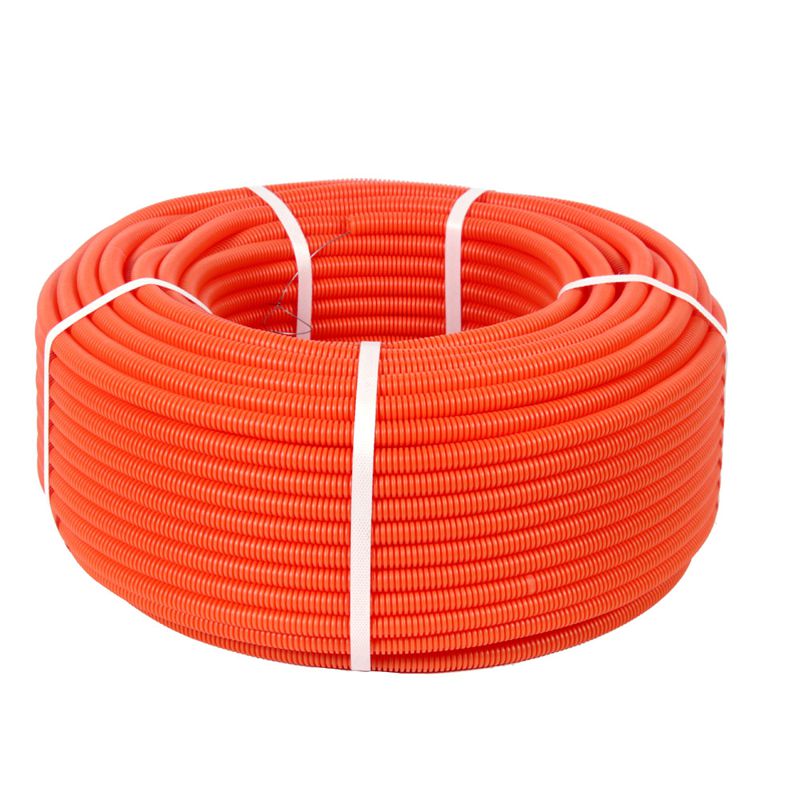 Труба гофрированная ПНД легкая d16мм с протяжкой 350 Н безгалоген. (HF) оранж. (уп.100м) Промрукав PR.021661