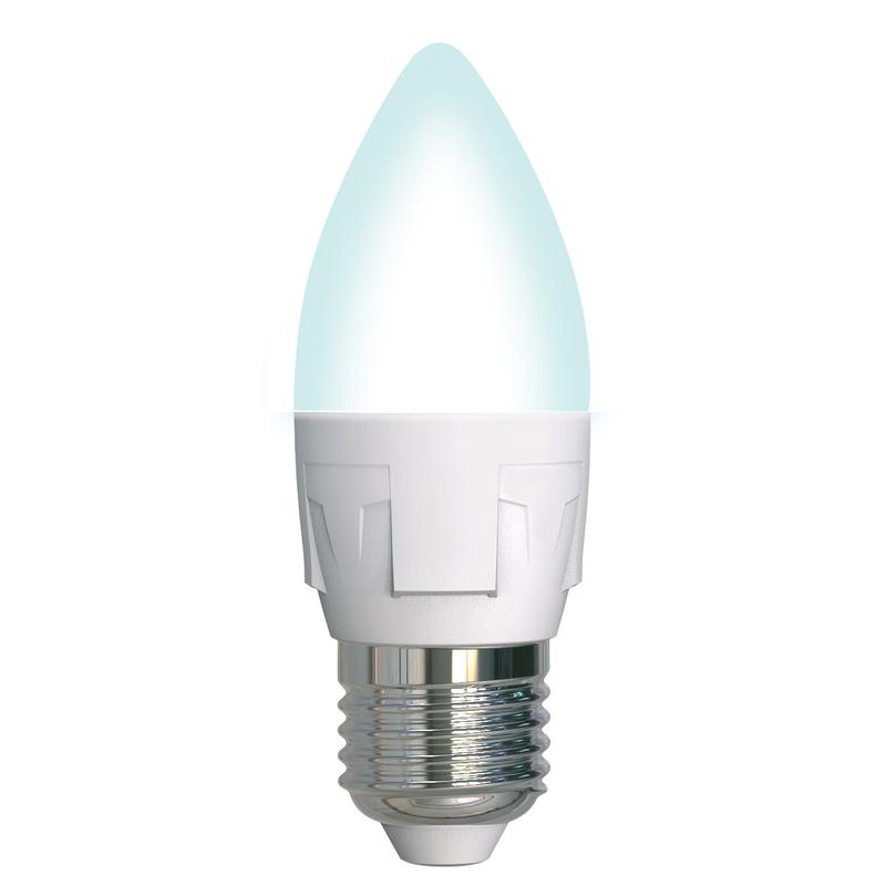 LED-C37 7W/4000K/E27/FR/DIM PLP01WH Лампа светодиодная, диммируемая. Форма «свеча», матовая. Серия Яркая. Белый свет (4000K). Картон. ТМ Uniel. (LED-C37 7W/4000K/E27/FR/DIM)