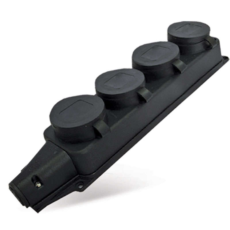 Колодка 4 места однофазная с заглушками, каучуковая