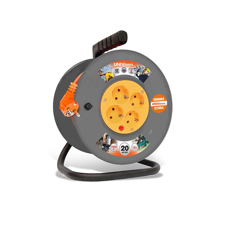 Удлинитель силовой на катушке 4х20м 10А ВЕМ-250 термо ПВС 3х1 розетки с защ. крышкой UNIVersal 1681