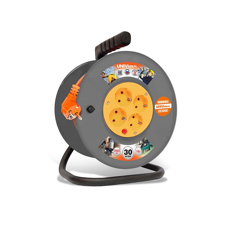 Удлинитель силовой на катушке 4х30м с заземл. 10А ВЕМ-250 термо ПВС 3х1 UNIVersal 1682