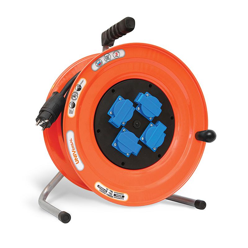 Удлинитель силовой на катушке 4х50м с заземл. 16А IP44 У16-046 термо КГ 3х2.5 розетки с защ. крышкой UNIVersal 9633329