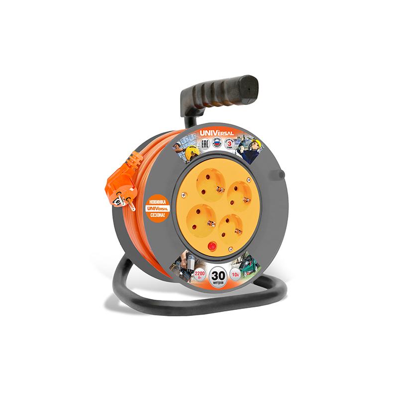 Удлинитель 3х30м с заземл. 6А IP20 У10-014 термо ПВС 3х0.75 розетки с защ. крышкой UNIVersal 1686