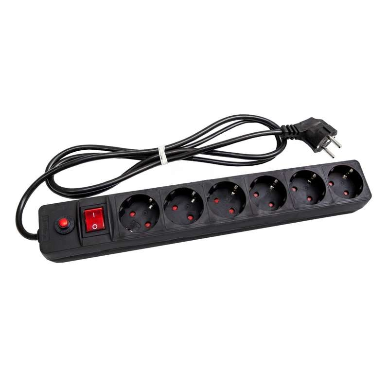 Удлинитель с сетевым фильтром 6х3м с заземл. 10А IP20 защ. шторки ПВС 3х0.75 черн. UNIVersal 967U-4003