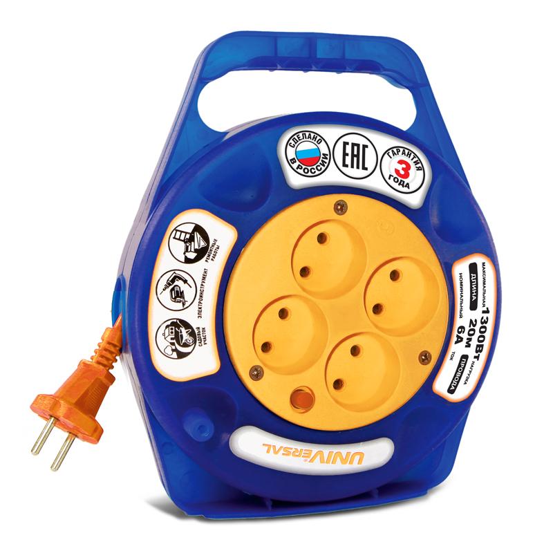 Удлинитель 4х20м без заземл. 6А IP20 У6-015 термо ПВС 2х0.75 в закрытом корпусе защ. шторки UNIVersal 9633902