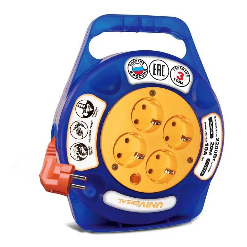 Удлинитель 4х20м с заземл. 6А IP20 У10-015 термо ПВС 3х0.75 в закрытом корпусе защ. шторки UNIVersal 1672