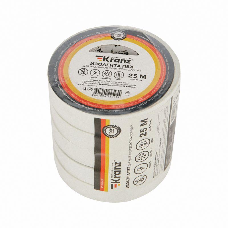 Изолента ПВХ 0.13х15мм 25м бел. (уп.5шт) Kranz KR-09-2101