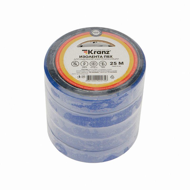 Изолента ПВХ 0.13х15мм 25м синяя (уп.5шт) Kranz KR-09-2105