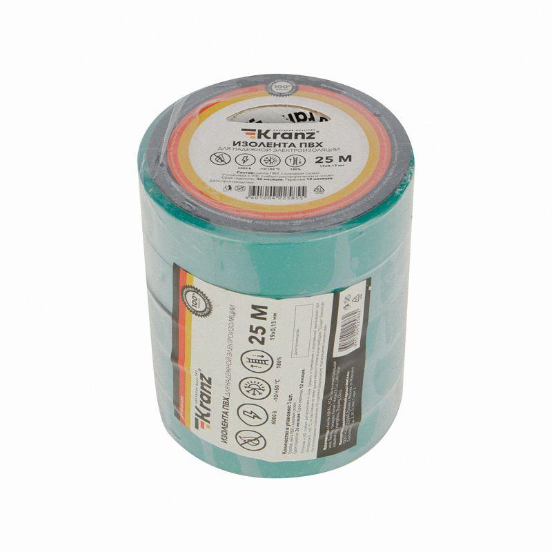 Изолента ПВХ 0.13х19мм 25м зеленая (уп.5шт) Kranz KR-09-2203