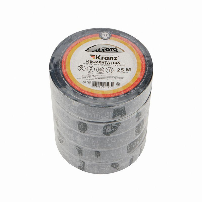Изолента ПВХ 0.13х19мм 25м черн. (уп.5шт) Kranz KR-09-2206