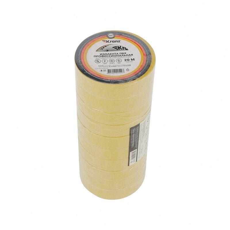 Изолента ПВХ профессиональная 0.18х19мм 20м желт. (уп.10шт) Kranz KR-09-2802