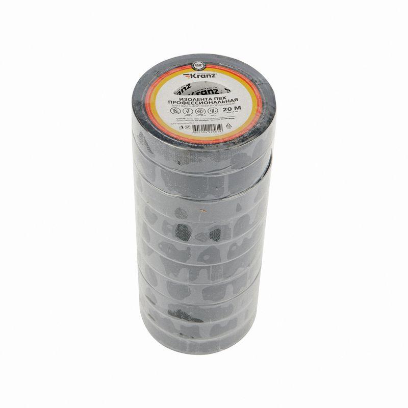 Изолента ПВХ профессиональная 0.18х19мм 20м черн. (уп.10шт) Kranz KR-09-2806