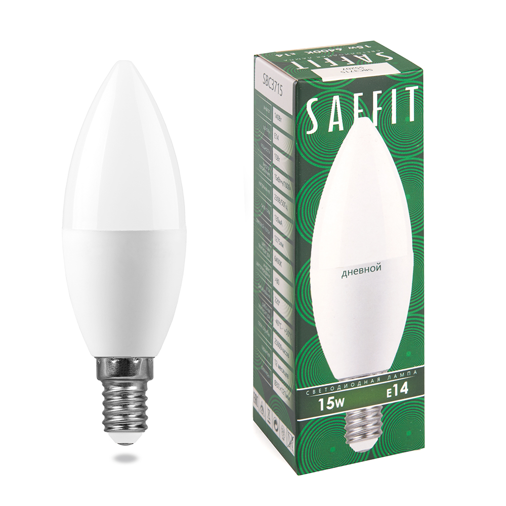 Лампа светодиодная SAFFIT SBC3715 Свеча E14 15W 6400K