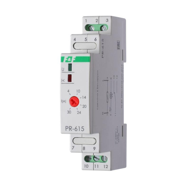 Реле тока PR-615 (4-30А сквозной канал монтаж на DIN-рейке 35мм 230В AC 16А 1НО IP20) F&F EA03.003.006
