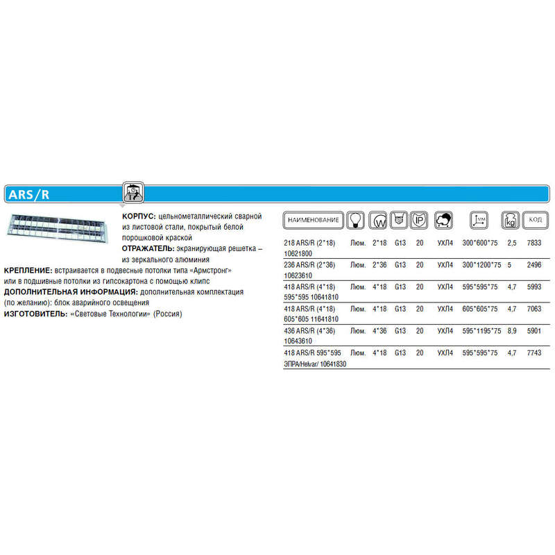 Светильник 436 ARS/R 4х36Вт G13 IP20 СТ 1015000510