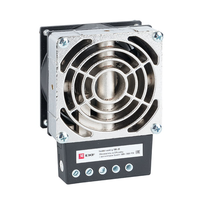 Обогреватель на дин-рейку с вентилятором Quadro 100Вт 230В IP20 PROxima (heater-vent-q-100-20)