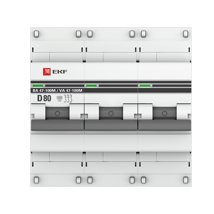 Автоматический выключатель 3P 80А (D) 10kA ВА 47-100M c электромагнитным расцепителем EKF PROxima (mcb47100m-3-80D-pro)