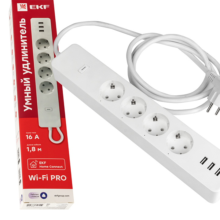 Умный удлинитель EKF Connect PRO Wi-Fi c USB (RCE-2-WF)