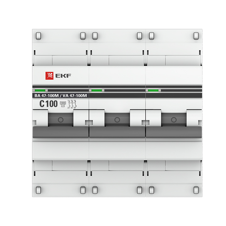 Автоматический выключатель 3P 100А (C) 10kA ВА 47-100M с электромагнитным расцепителем EKF PROxima (mcb47100m-3-100C-pro)