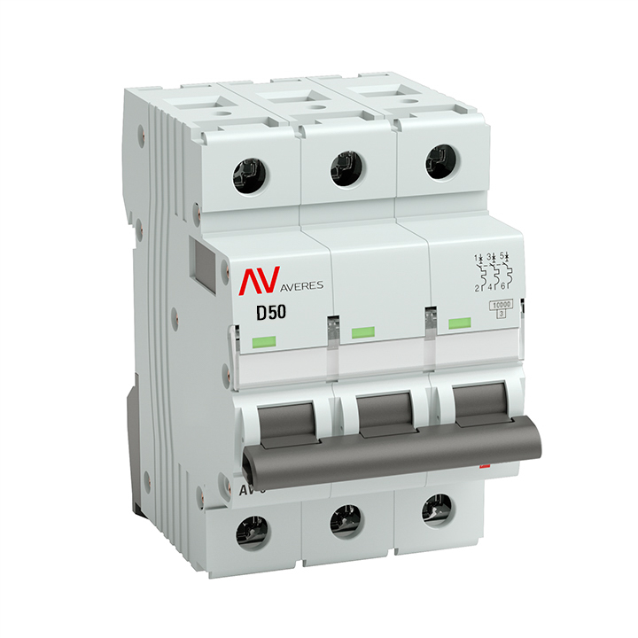 Выключатель автоматический AV-10 3P 50A (D) 10кА AVERES (mcb10-3-50D-av)