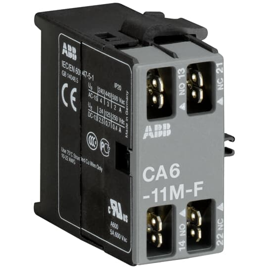 Блок контактный CA6-11N-F (1НО+1НЗ) боковой для мини-контакторов B6, B7, со штыревыми клеммами