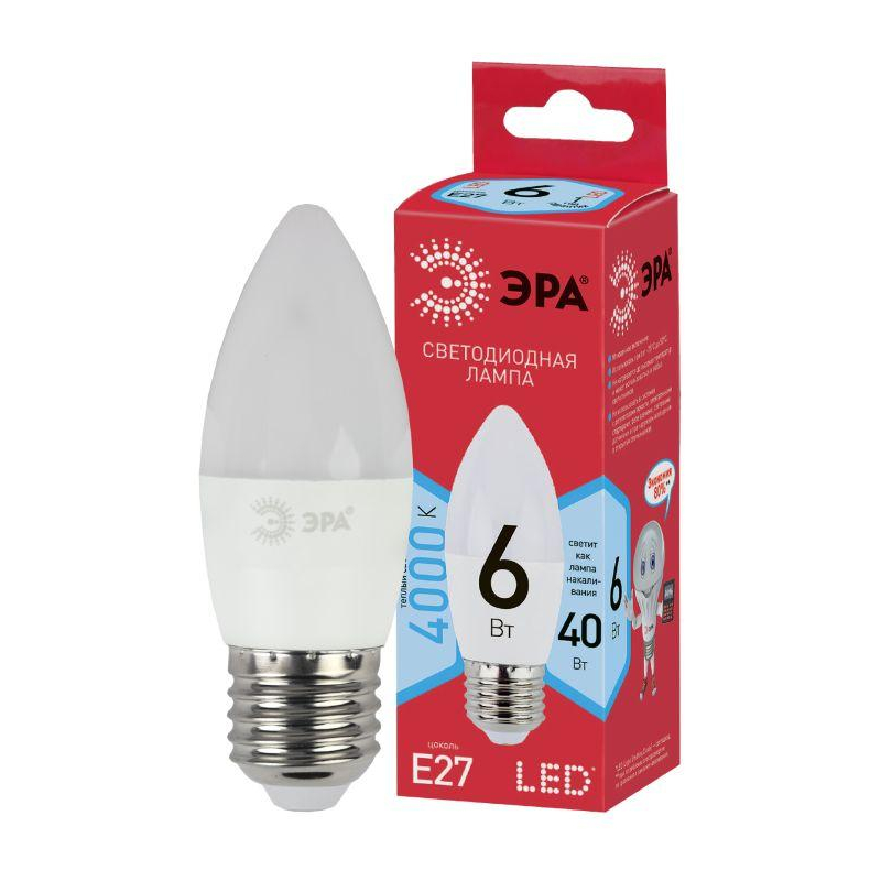 Лампа светодиодная smd B35-6w-840-E27_eco ЭРА Б0020621