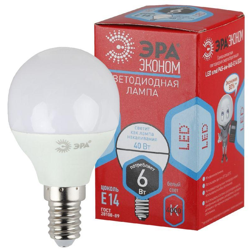 Лампа светодиодная smd Р45-6w-840-E14 ECO ЭРА Б0019077