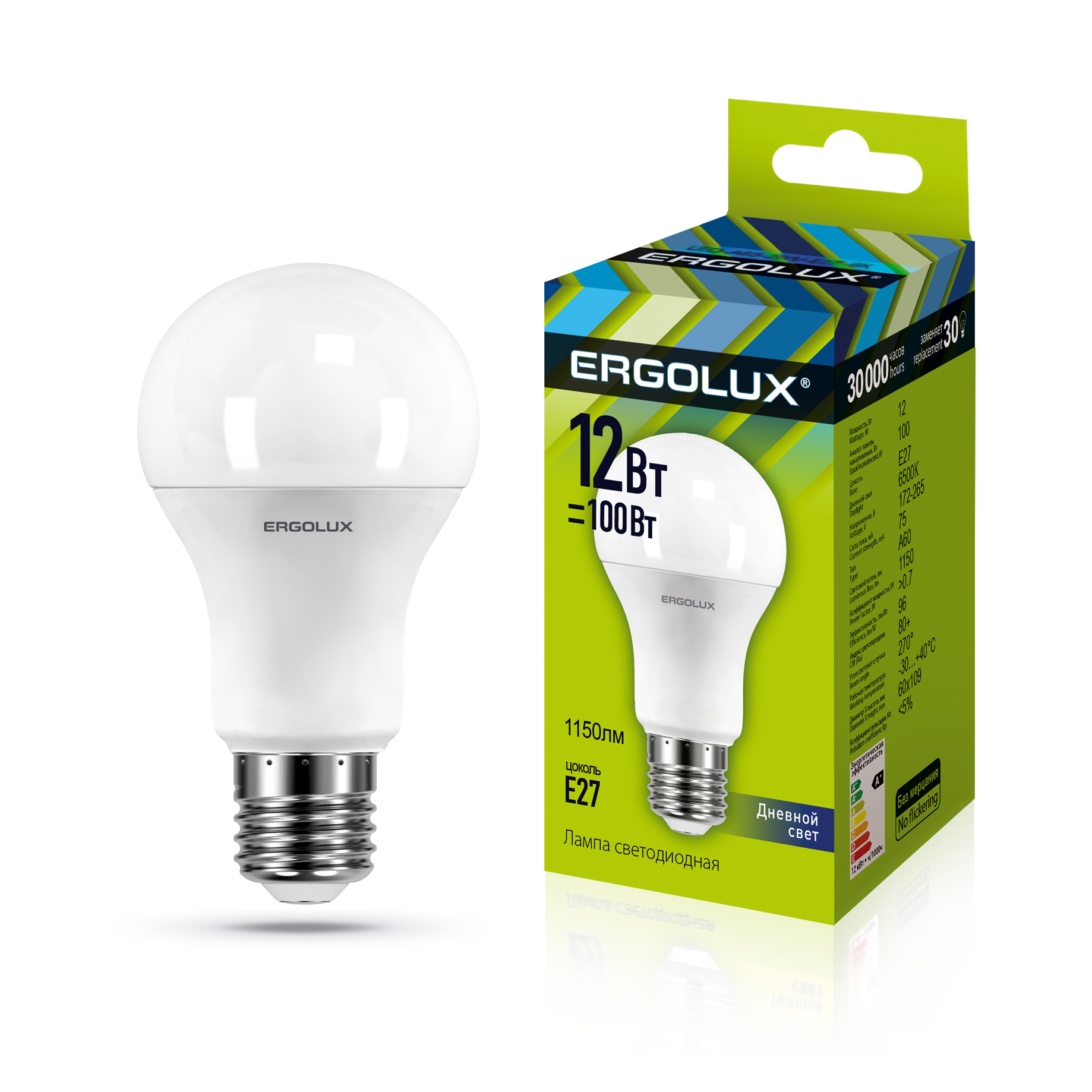Ergolux LED-A60-12W-E27-6K (Эл.лампа светодиодная ЛОН 12Вт E27 6500K 180-240В)