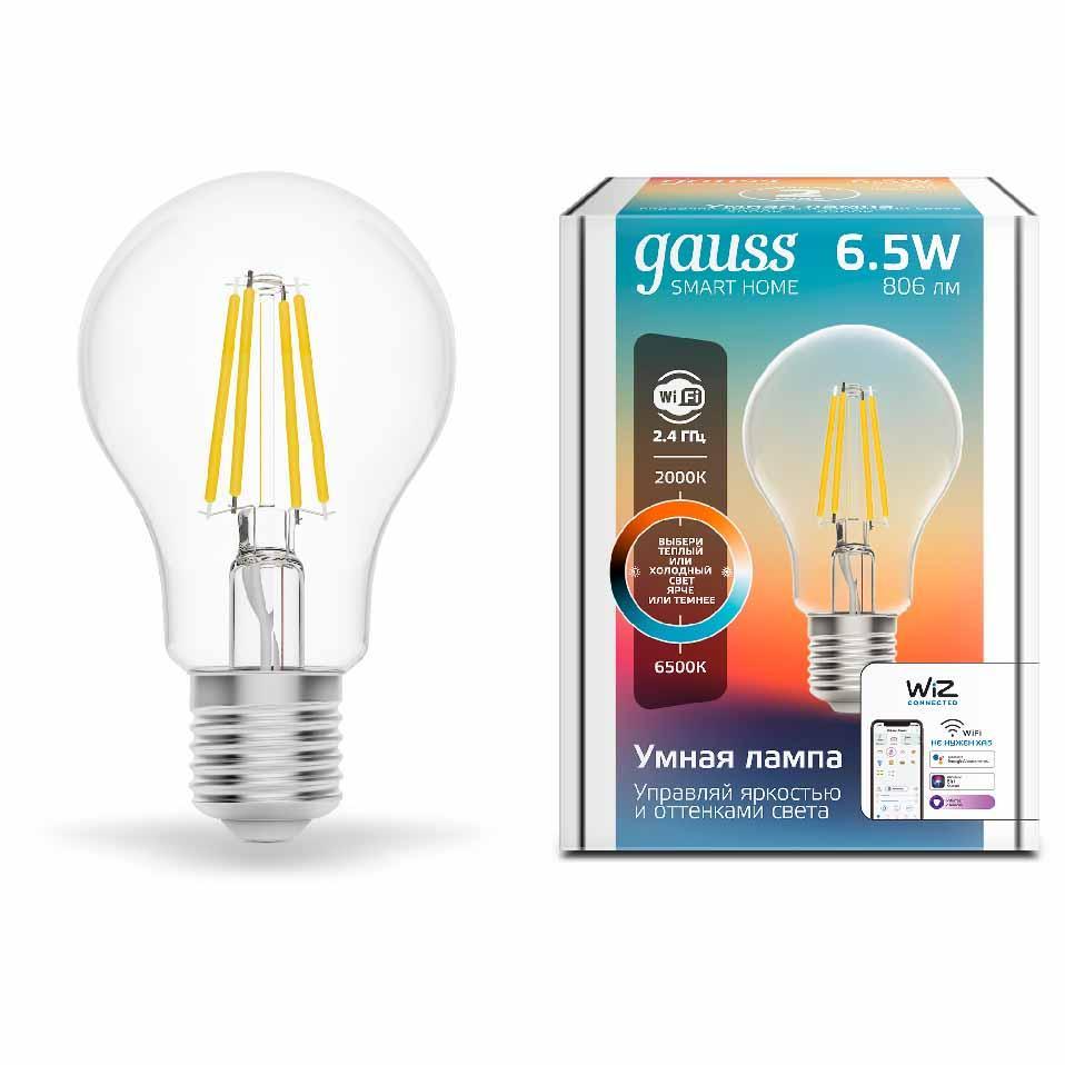 Лампа светодиодная умная LED 6.5 Вт 806 Лм 2000-6500К E27 А60 изм.цвет.темп.+дим. управление по Wi-Fi Smart Home Filament Gauss (1220112)