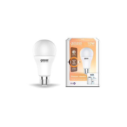 Лампа светодиодная умная LED 10 Вт 1055 Лм 2700К E27 A60 диммируемая управление по Wi-Fi Smart Home Gauss (1070112)