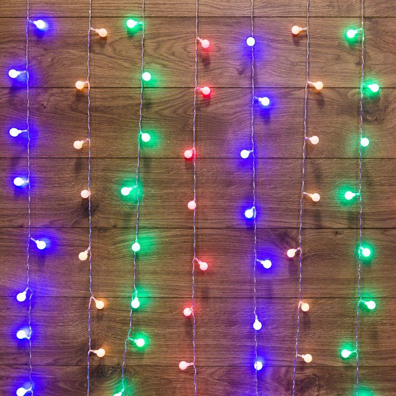 Гирлянда светодиодная "Светодиодный Дождь" 1.5х1.5м 144LED мультиколор 12Вт 230В IP65 с насадками шарики свечение с динамикой провод прозр. Neon-Night 235-049