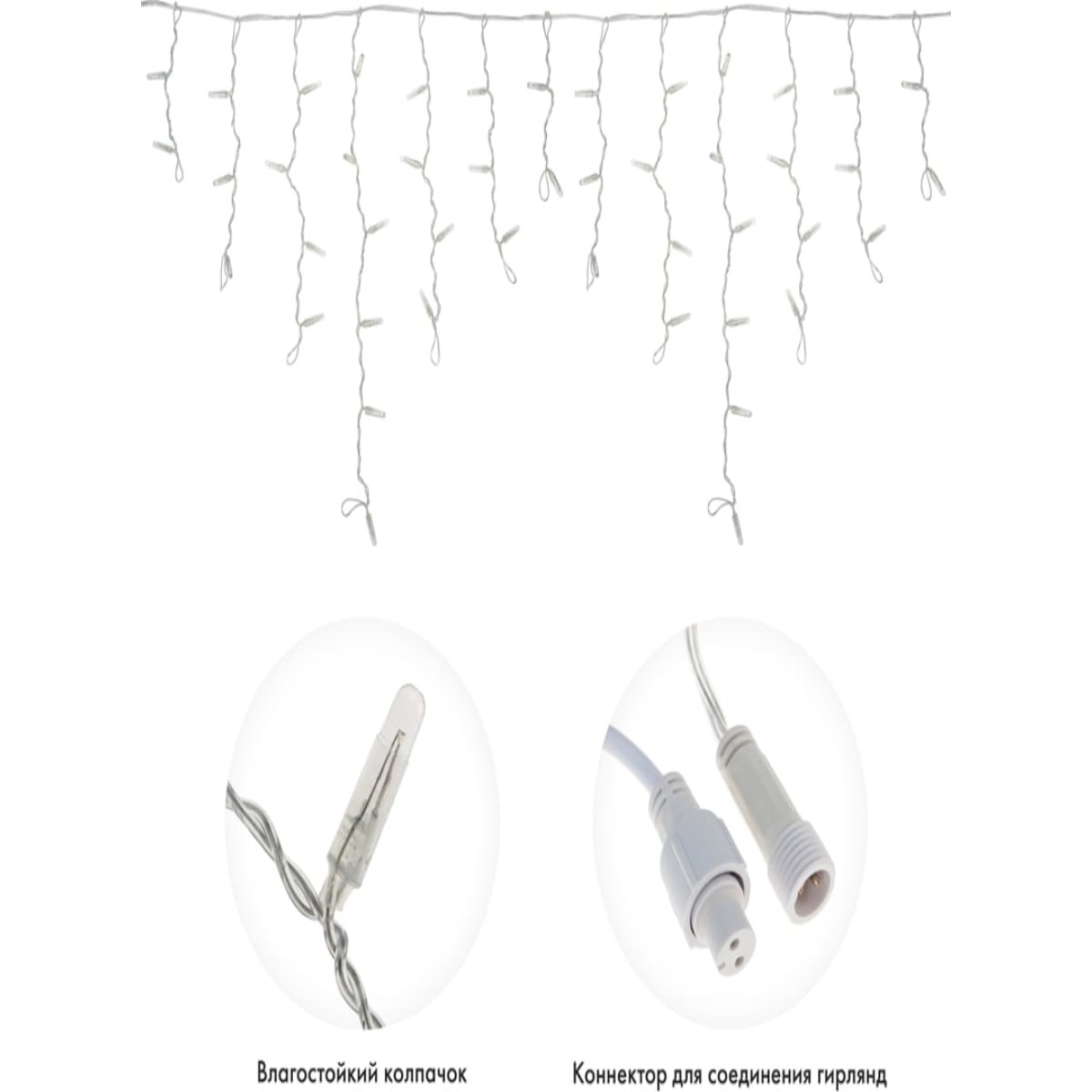 ирлянда растяжка светодиодная уличная "Айсикл" (бахрома), 4.8х0.6 метра, 176 светодиодов белого света, IP65