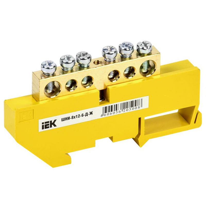 Шина PE земля на DIN-изол ШНИ-8х12-6-Д-Ж IEK
