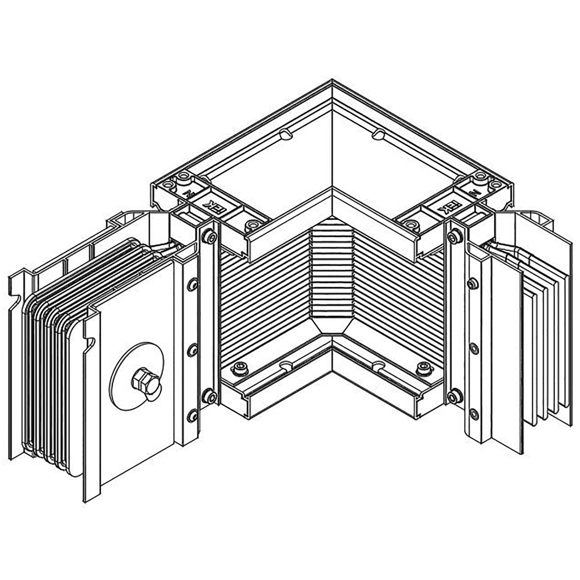 LINEBAR Секция угловая правая 1600А Cu 3L+N+1/2PE IP55 транспортировочная 100-170град IEK