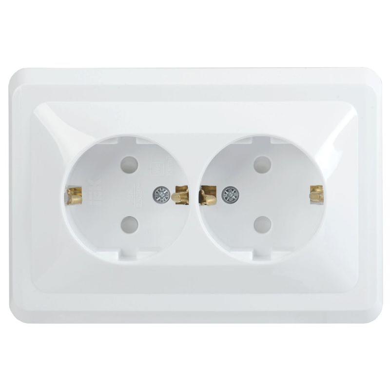 VEGA Розетка 2-местная с заземлением с защитными шторками 16А РСш12-3-ВБ белый GENERICA