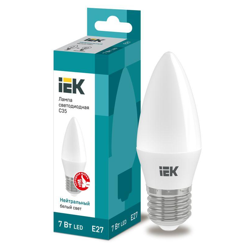 Лампа светодиодная ECO C35 7Вт свеча 4000К E27 230В IEK LLE-C35-7-230-40-E27