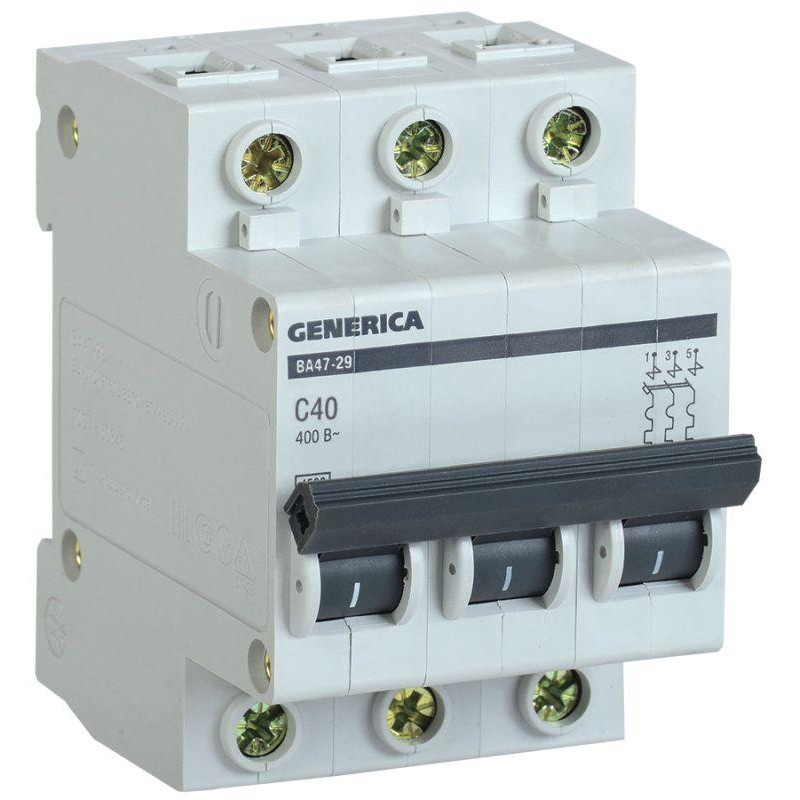 Автоматический выключатель модульный 3п C 40А 4.5кА ВА47-29 GENERICA