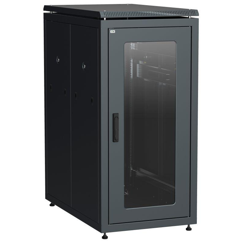 Шкаф сетевой 19дюйм  LINEA N 24U 600х1000мм стеклянная передняя дверь задняя перфорированная черн. ITK LN05-24U61-GP