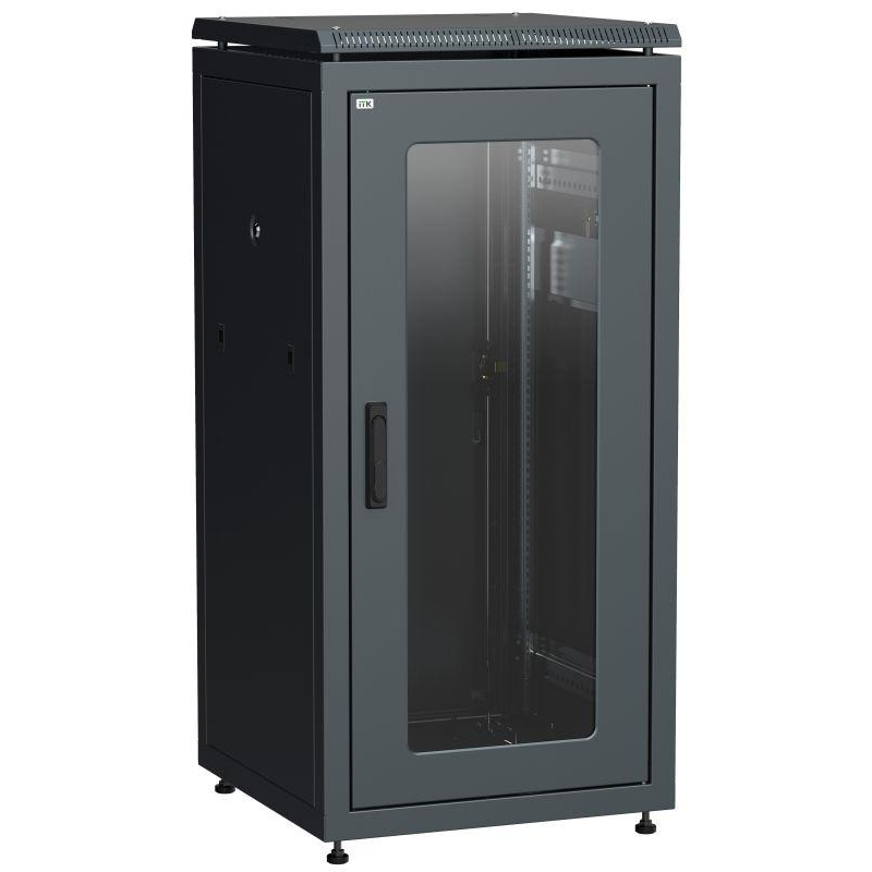 Шкаф сетевой 19дюйм LINEA N 18U 600х600мм стеклянная передняя дверь задняя металлическая черн. ITK LN05-18U66-GM