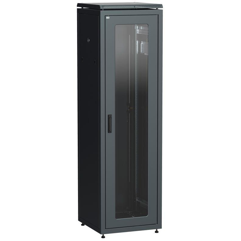 Шкаф сетевой 19дюйм LINEA N 47U 600х600мм стеклянная передняя дверь задняя металлическая черн. ITK LN05-47U66-GM