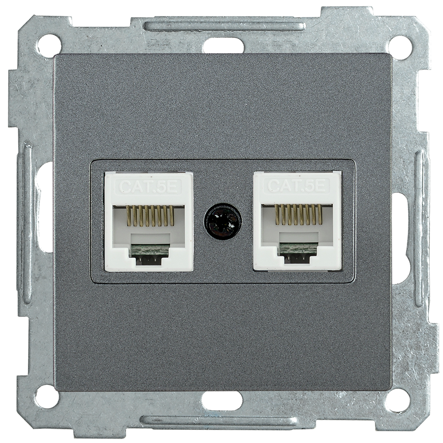 РK10-2-Б Розетка 2-ая комп. RJ45 Cat5e BOLERO антрацит IEK