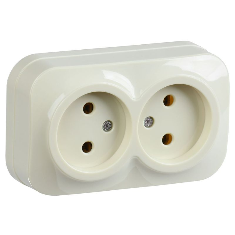 GLORY Розетка 2-местная для открытой установки без заземления без защитных шторок 10А РС22-2-ХК кремовый IEK