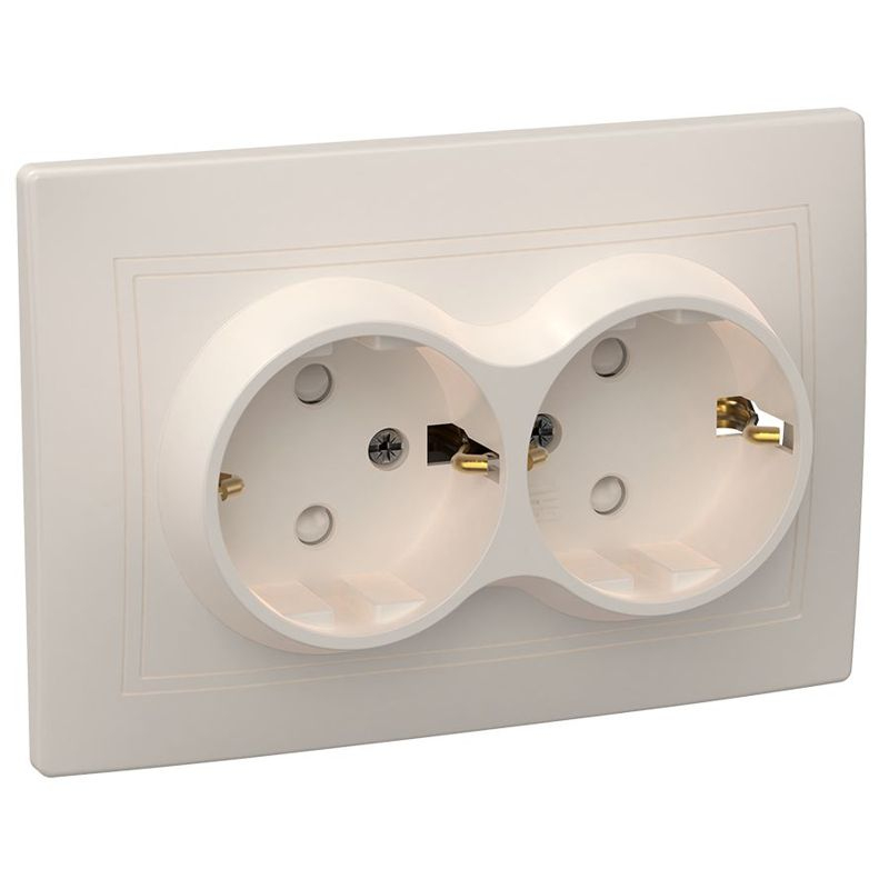 KVARTA Розетка 2-местная с заземлением с защитными шторками 16А кер. РСш12-3-Км кремовый GENERICA