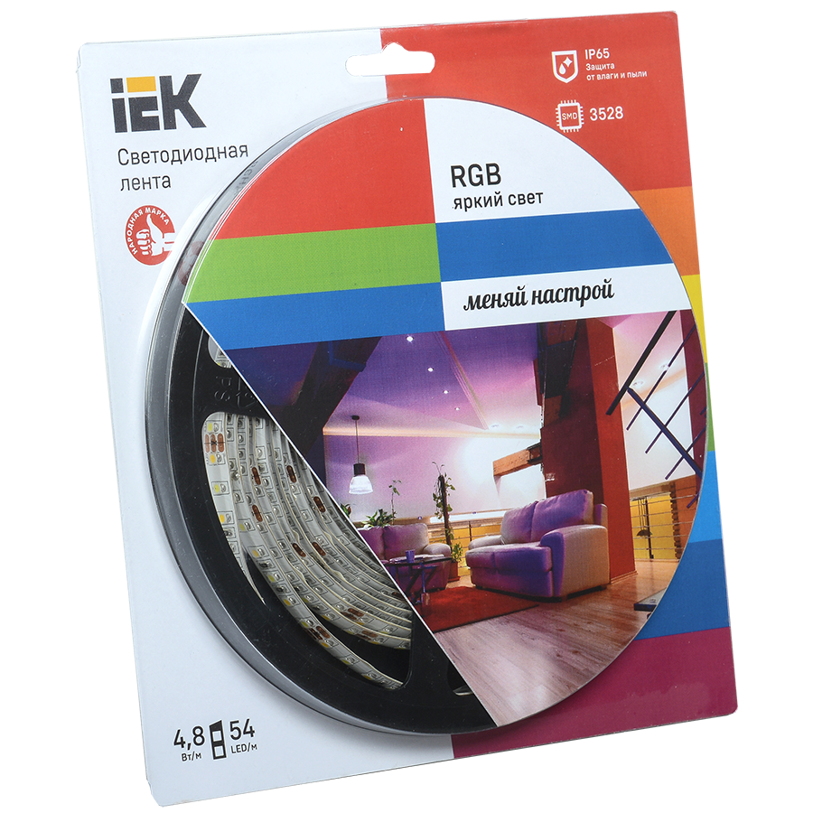 Лента LED 5м блистер LSR-3528RGB54-4.8-IP65-12V IEK-eco