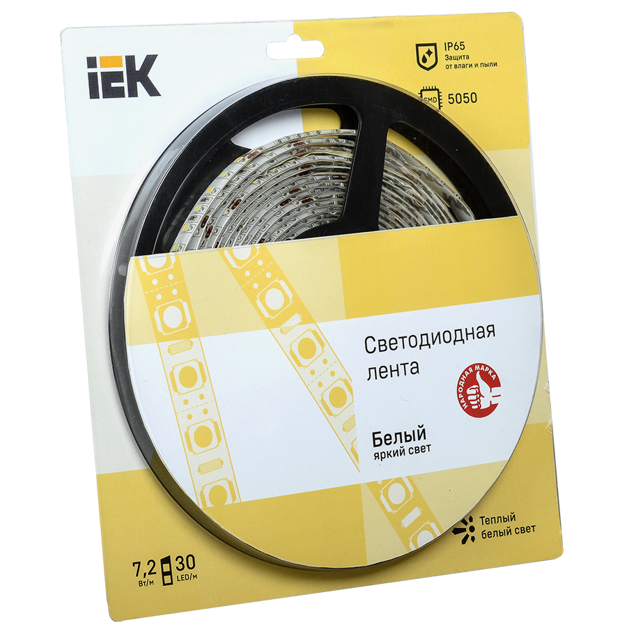 Лента LED 5м блистер LSR-5050WW30-7,2-IP65-12V IEK