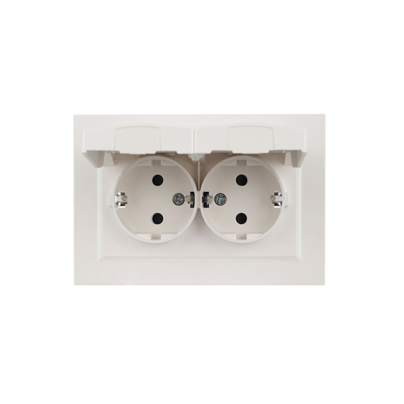 BRITE Розетка 2-местная с заземлением с защитными шторками и крышкой 16А в сборе IP44 РСбш12-3-44-БрЖ жемчуг IEK