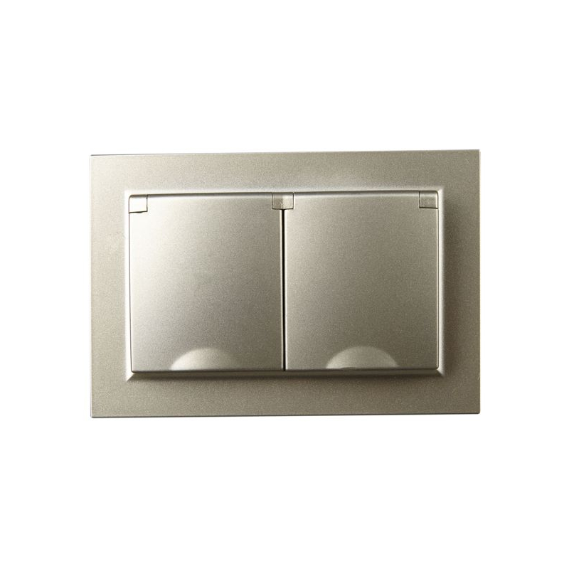 BRITE Розетка 2-местная с заземлением с защитными шторками и крышкой 16А в сборе IP44 РСбш12-3-44-БрШ шампань IEK