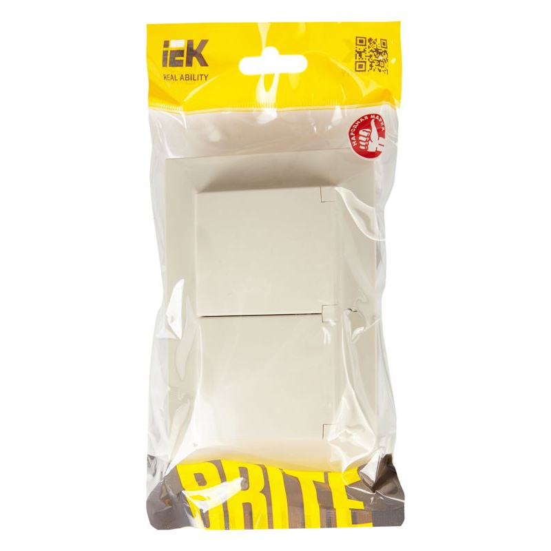 BRITE Розетка 2-местная с заземлением с защитными шторками и крышкой 16А в сборе IP44 РСбш12-3-44-БрКр бежевый IEK