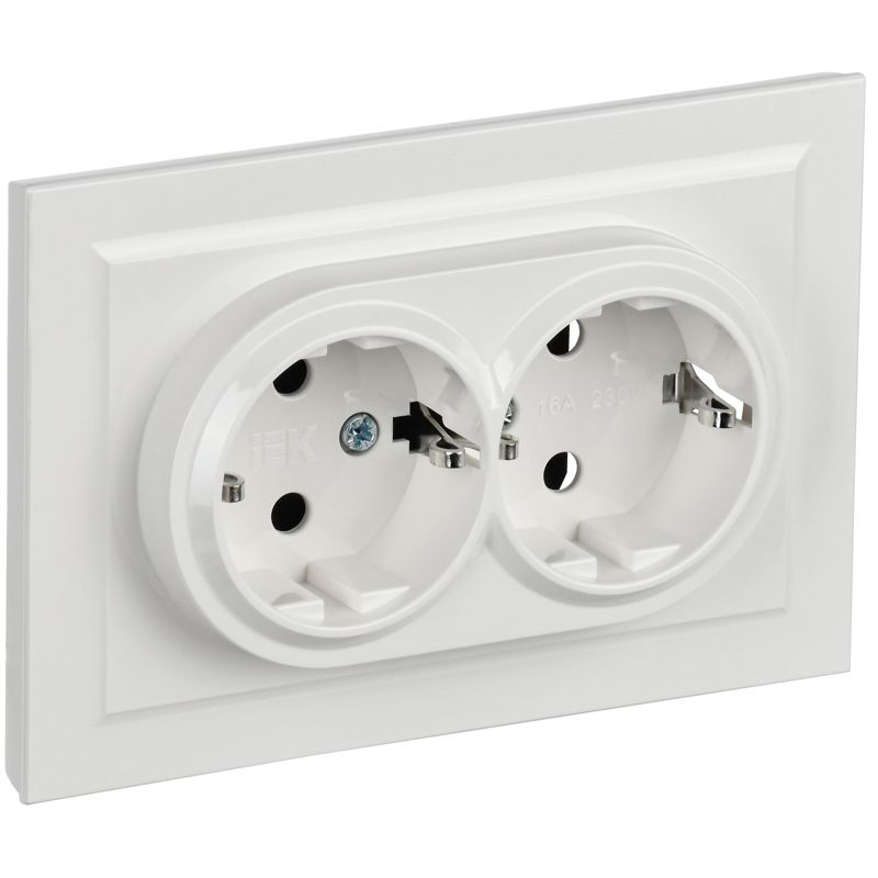 BRITE Розетка 2-местная с заземлением без защитных шторок 16А в сборе РС12-3-БрБ белый IEK
