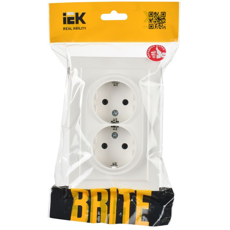 BRITE Розетка 2-местная с заземлением без защитных шторок 16А в сборе РС12-3-БрБ белый IEK